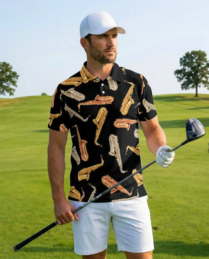 Saxophone Pattern Jazz Music 3D Polo Shirt for Men | Netecom