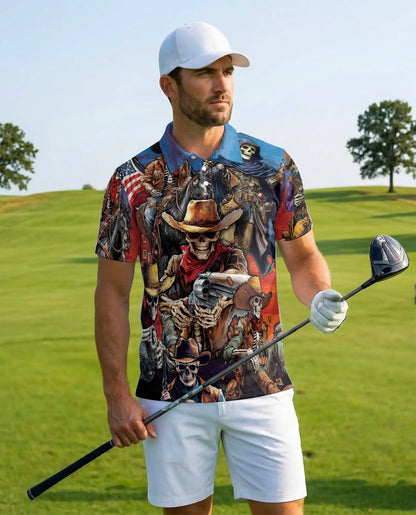 Skeleton Cowboy Polo Shirt - Wild West Outlaw Style | Netecom