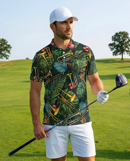 Tropical Trombone Polo Shirt - Brass Band Music Style | Netecom