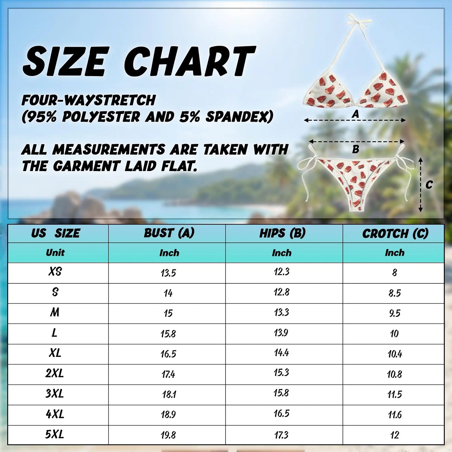 Steak Pattern Bikini Set for Women, Two Piece Swimsuit, Fun Food Beachwear | Netecom