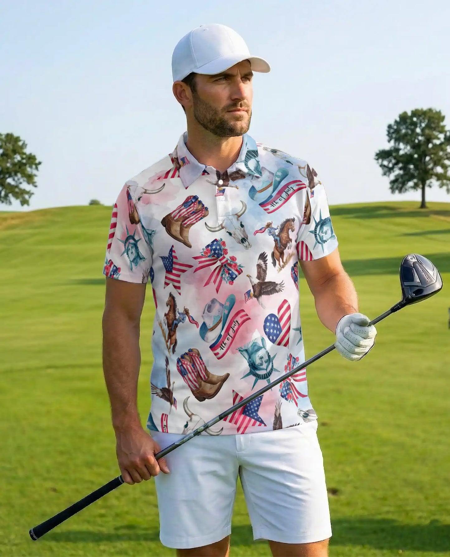 4th of July American Patriotic Horse Polo Shirt for Men | Netecom