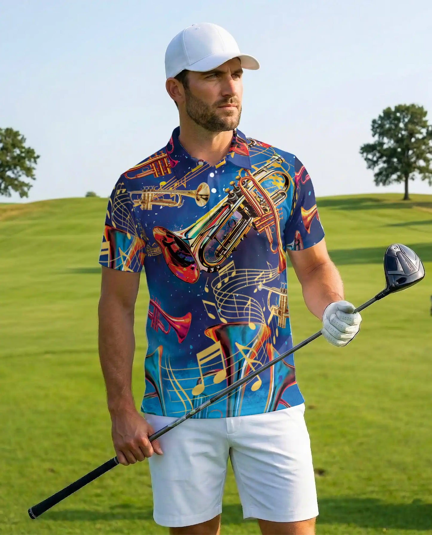 Trumpet Music Polo Shirt for Men – Jazz Band Style | Netecom
