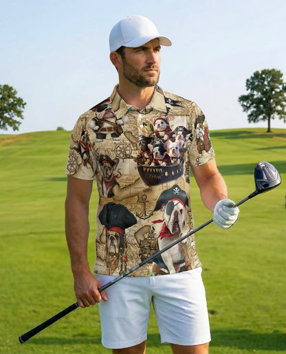 Pirate Dogs Polo Shirt for Men – Cute Bulldog Pirate Print | Netecom