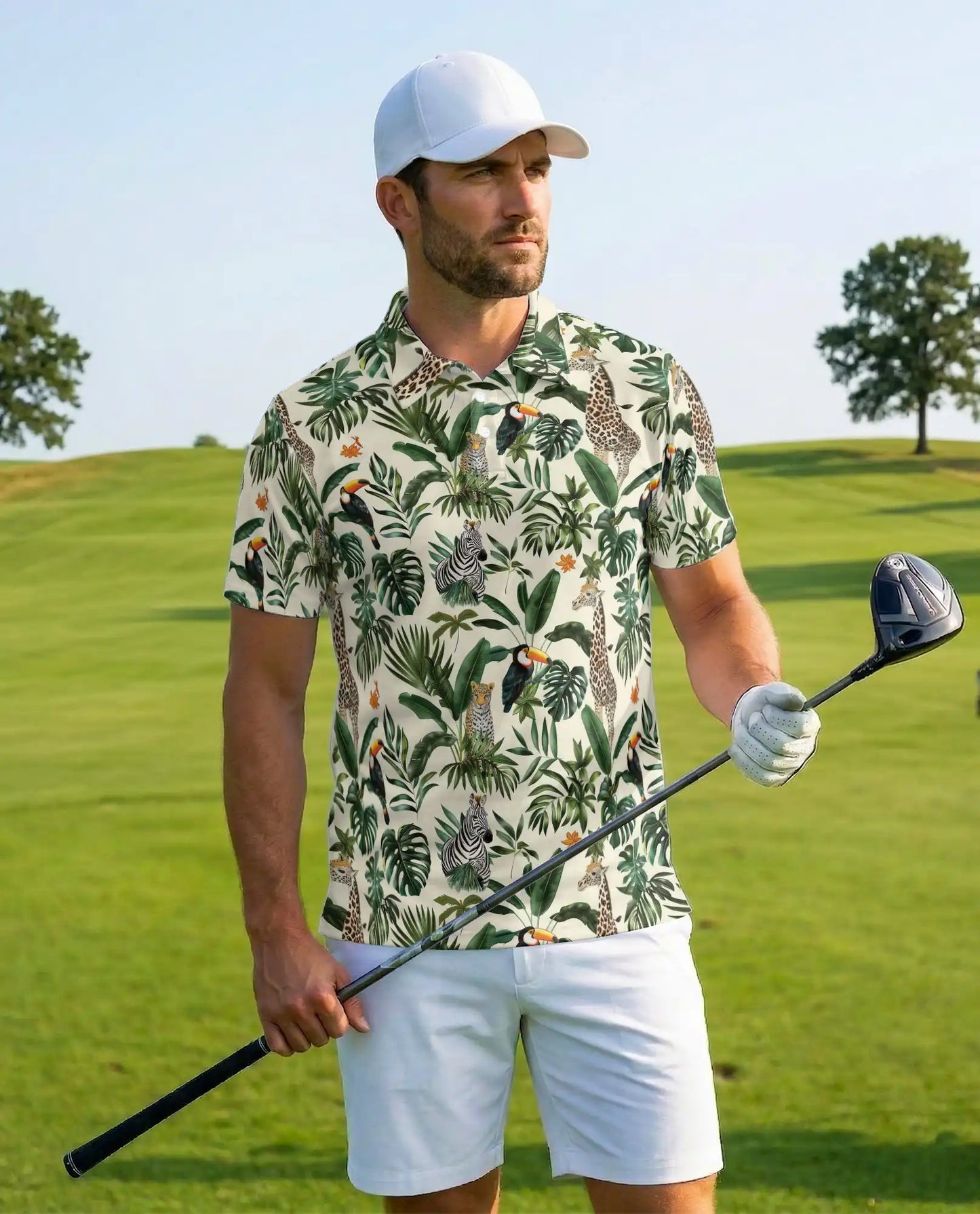 Jungle Wildlife Polo Shirt for Men – Summer Tropical Animal Print | Netecom