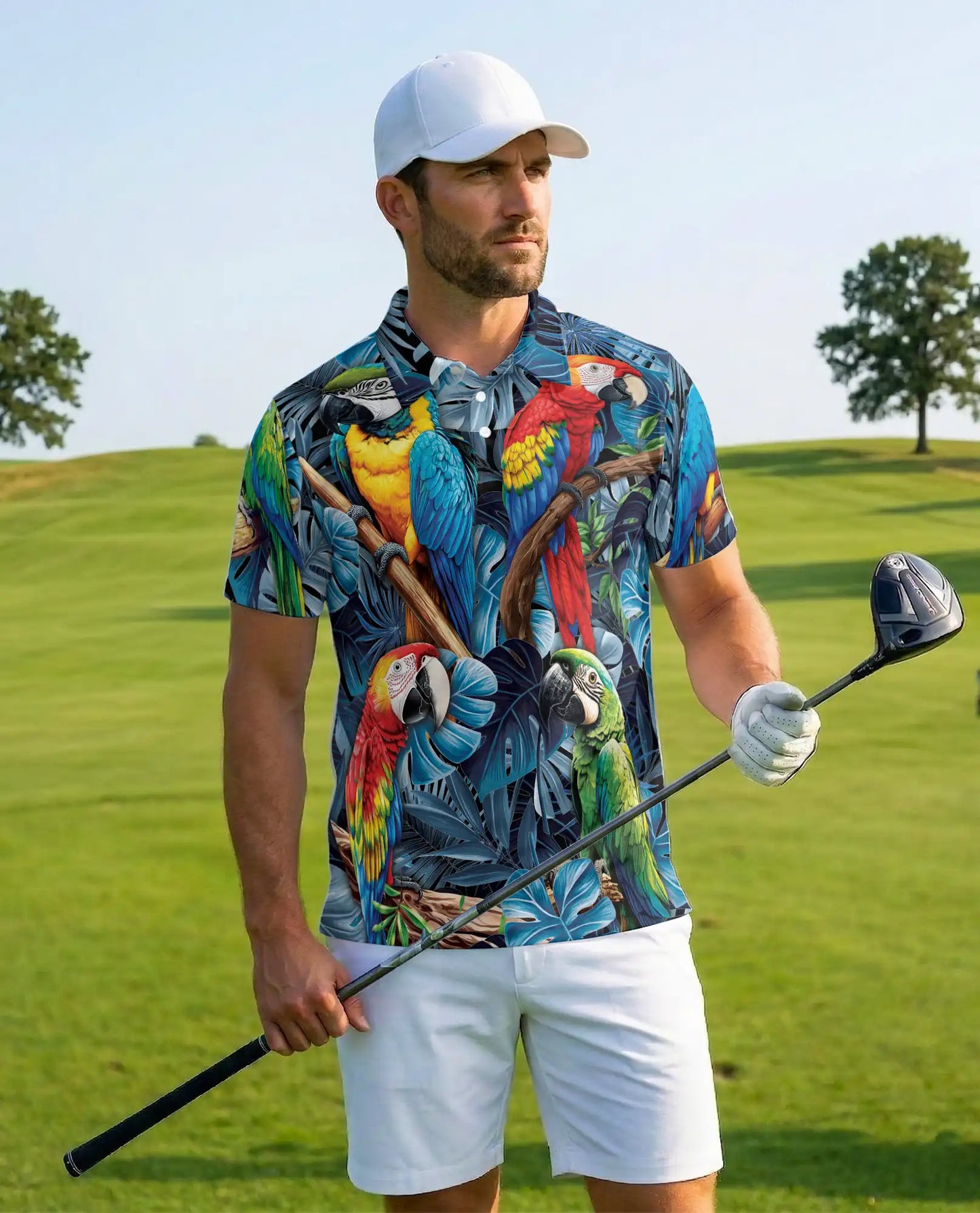 Tropical Parrot Polo Shirt - Colorful Macaw Jungle Style | Netecom
