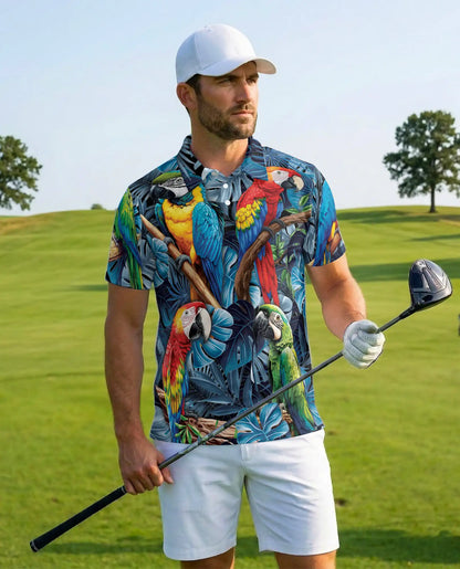 Tropical Parrot Polo Shirt - Colorful Macaw Jungle Style | Netecom