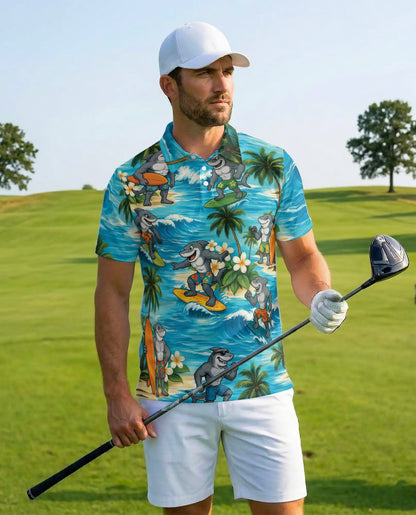 Surfing Shark Polo Shirt for Men – Beach Vacation Style | Netecom