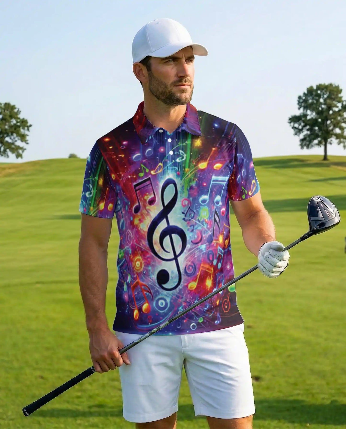 Music Notes Polo Shirt – Colorful Treble Clef Print | Netecom