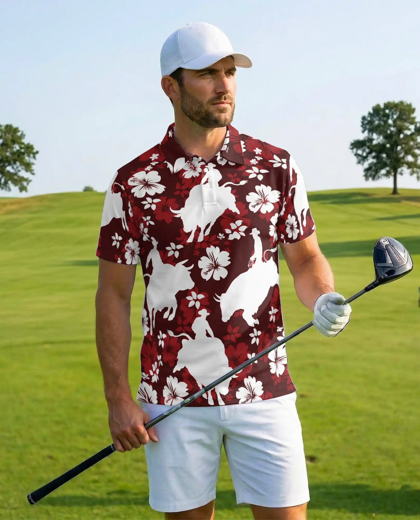 Red Rodeo Cowboy Floral 3D Polo Shirt for Men | Netecom