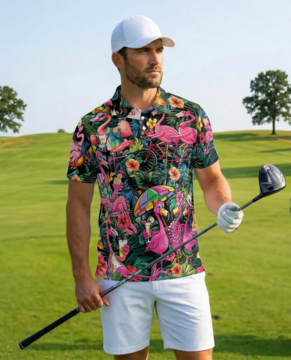 Tropical Flamingo Polo Shirt for Men – Beach Vacation Style | Netecom