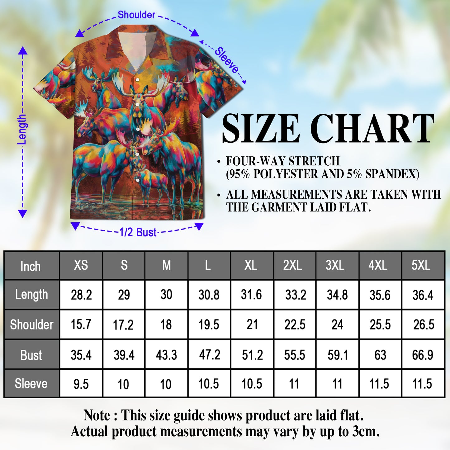 Netecom Moose Colorful Hawaiian Shirt for Men, Button Down Summer Beach Short Sleeve, Animal Lover Gifts, S-5XL