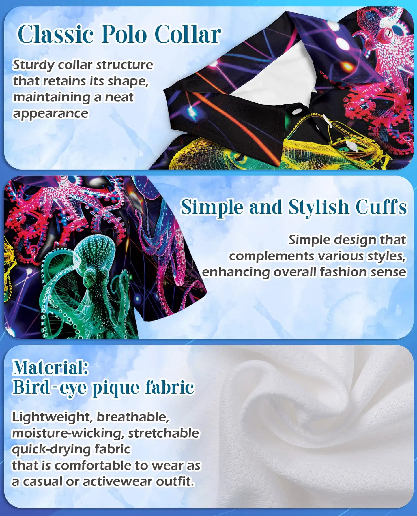 Neon Octopus Polo Shirt for Men – Vibrant Ocean Life | Netecom