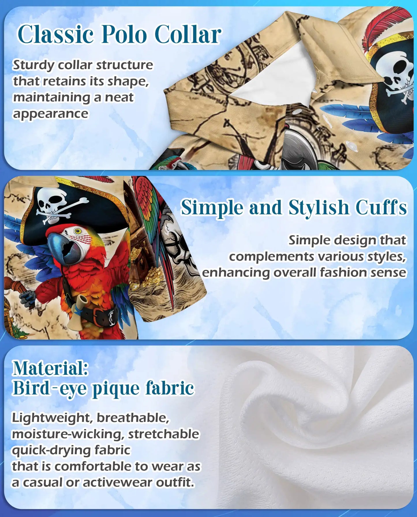 Pirate Parrot Polo Shirt for Men – Treasure Map Party Style | Netecom