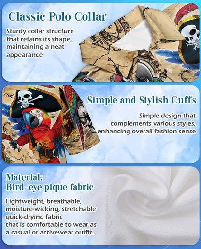 Pirate Parrot Polo Shirt for Men – Treasure Map Party Style | Netecom