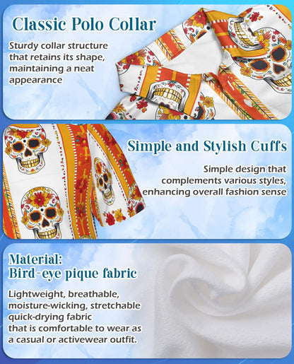 Floral Sugar Skull Polo Shirt - Day of the Dead Style | Netecom