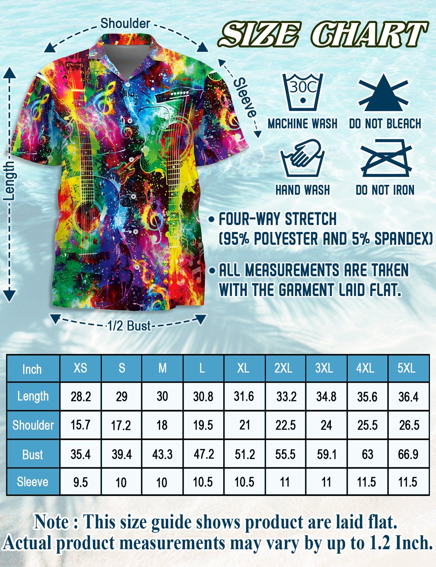 Netecom Rainbow Guitar Hawaiian Shirt for Men, Guitar Lovers Gifts, Guitarist Button Down Summer Beach Shirts