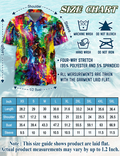Netecom Rainbow Guitar Hawaiian Shirt for Men, Guitar Lovers Gifts, Guitarist Button Down Summer Beach Shirts