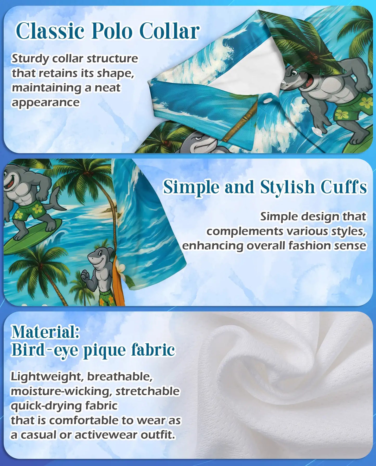 Surfing Shark Polo Shirt for Men – Beach Vacation Style | Netecom