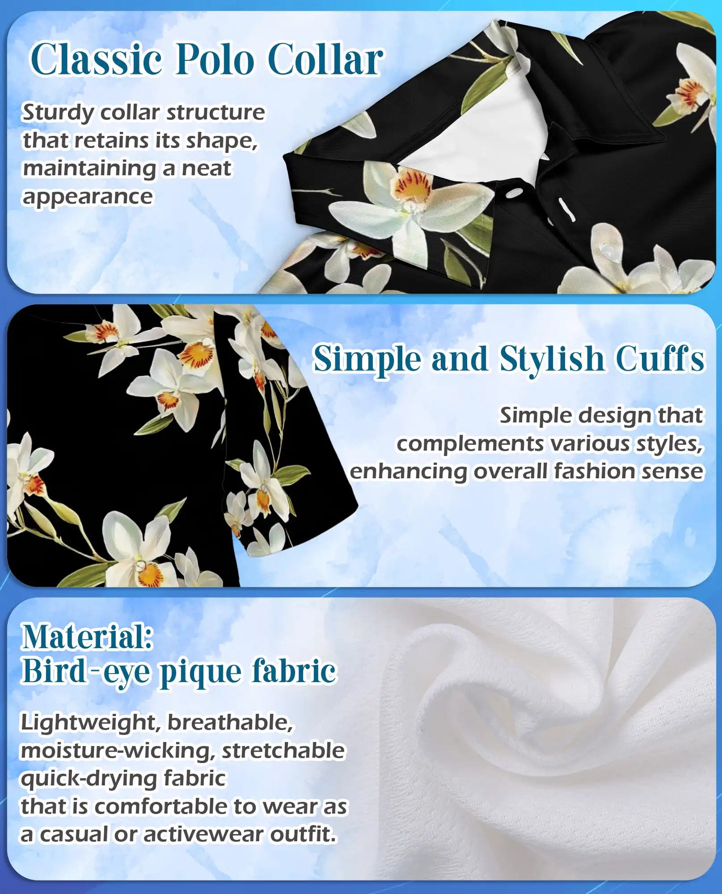 White Orchid Polo Shirt - Elegant Tropical Floral Style | Netecom