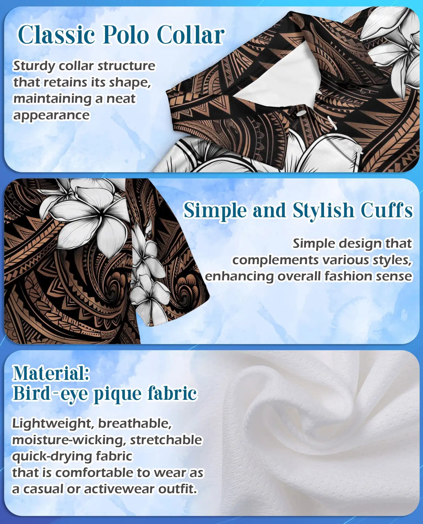 Polynesian Plumeria Polo Shirt For Men-Tribal Island Flower Tropical Aloha | Netecom