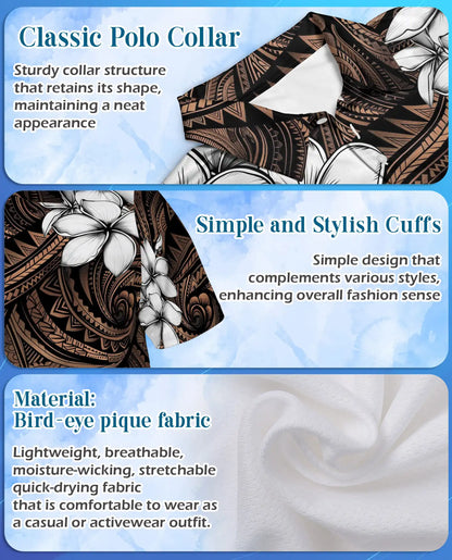 Polynesian Plumeria Polo Shirt For Men-Tribal Island Flower Tropical Aloha | Netecom