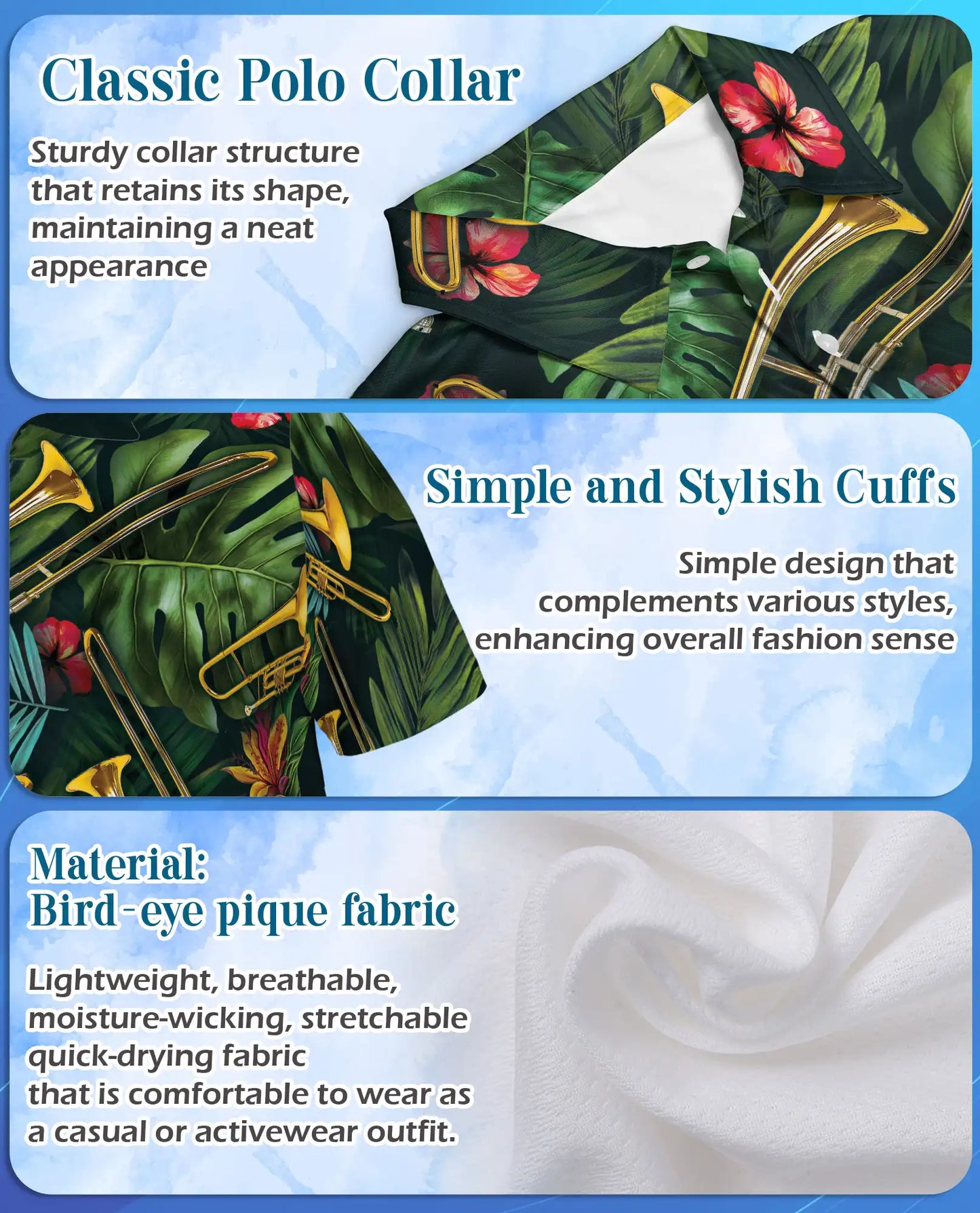 Tropical Trombone Polo Shirt - Brass Band Music Style | Netecom
