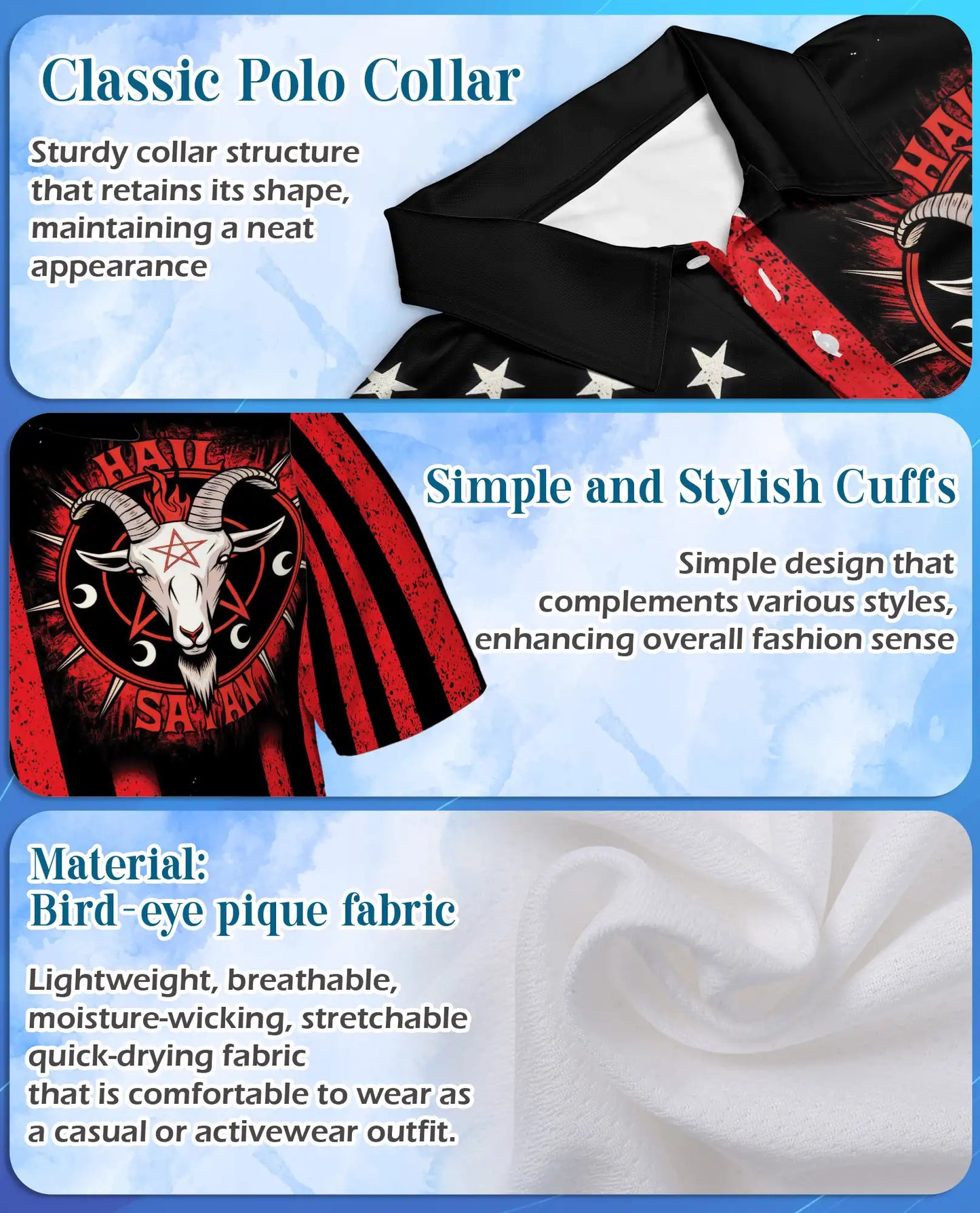 Hail Satan American Flag Polo Shirt for Men – Gothic Punk Style | Netecom
