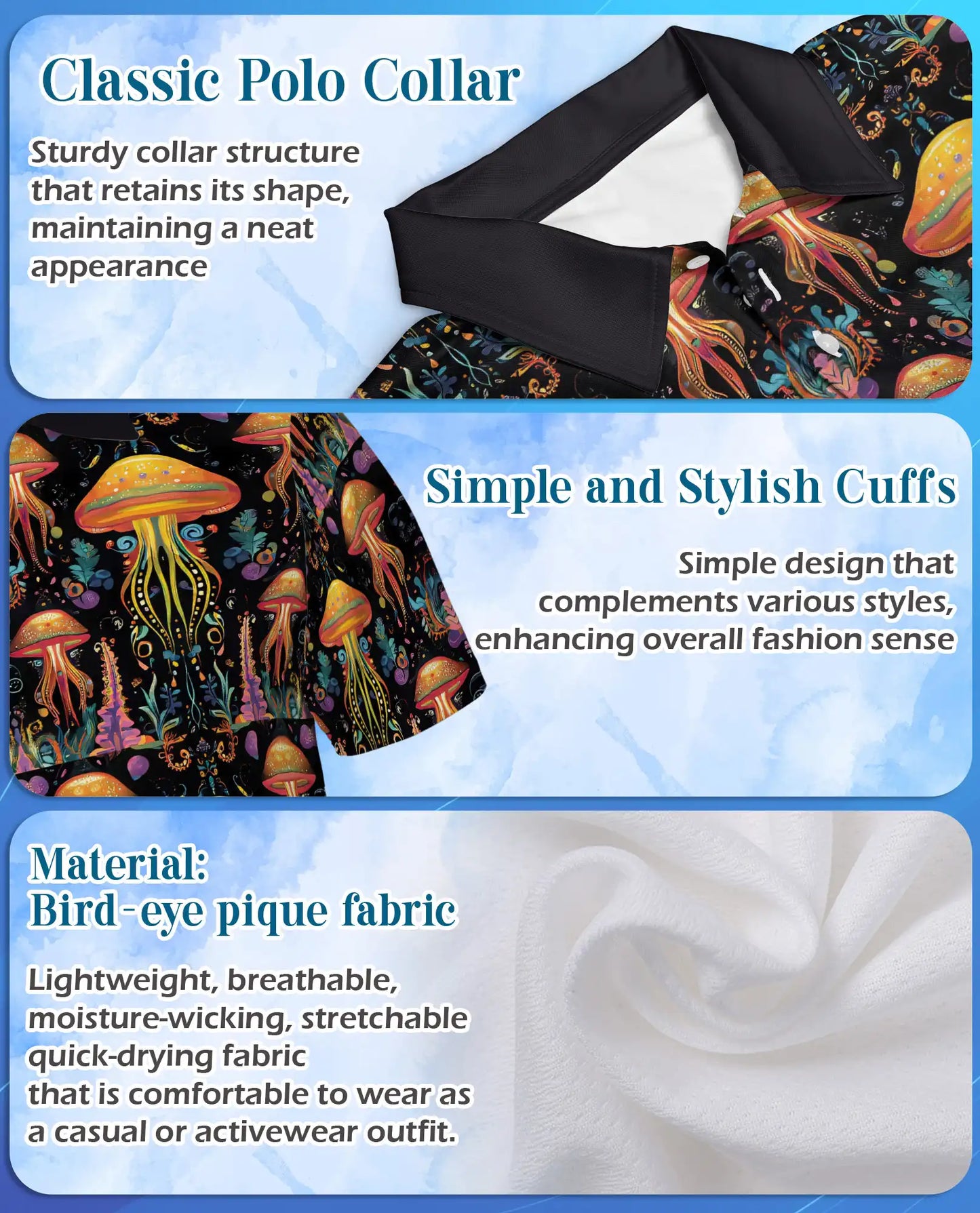 Fantasy Mushroom Polo Shirt – Botanical Night Garden Print | Netecom