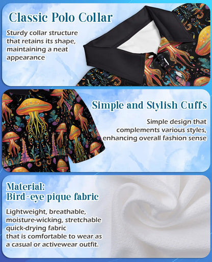 Fantasy Mushroom Polo Shirt – Botanical Night Garden Print | Netecom