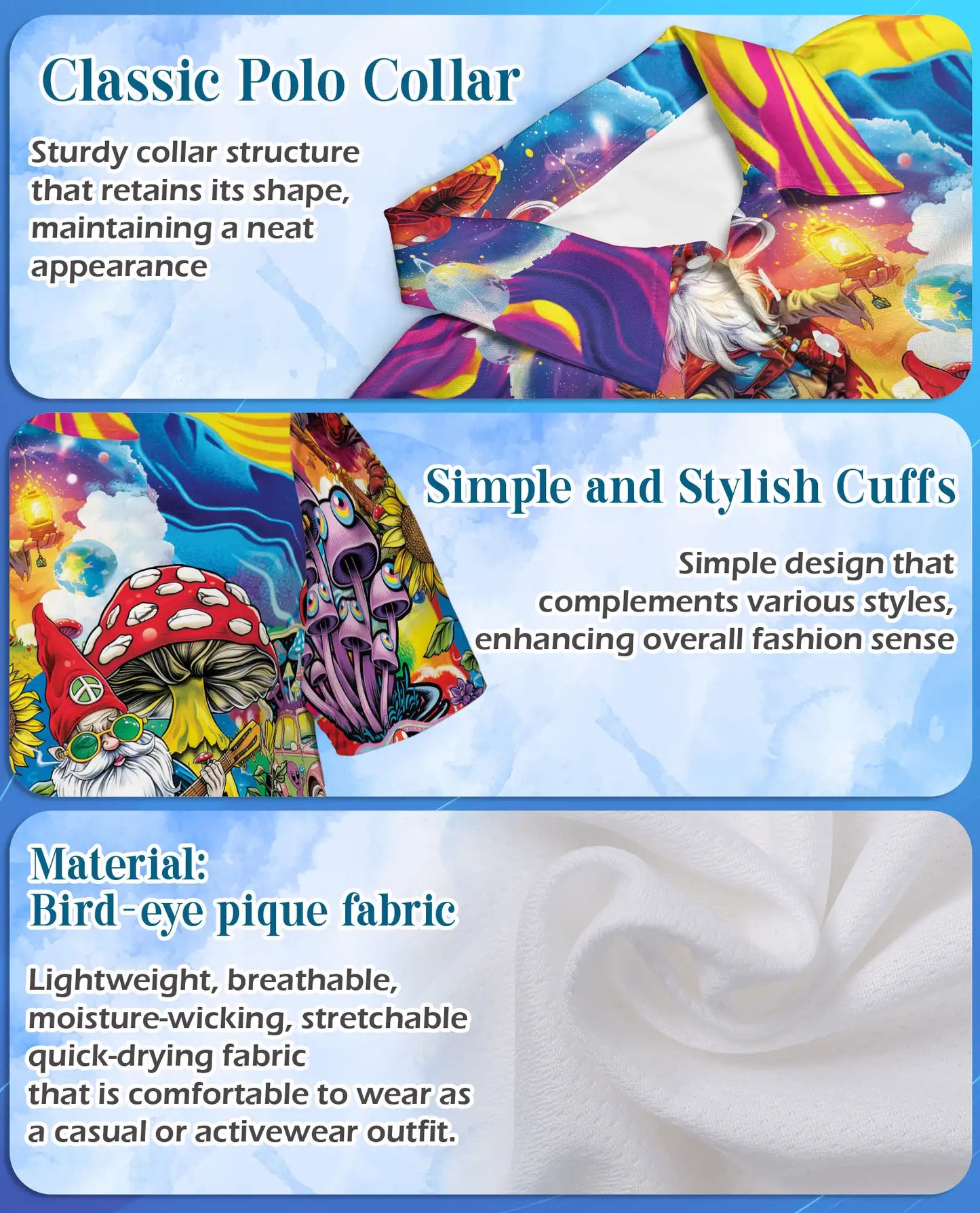 Mushroom Gnome Polo Shirt for Men – Colorful Alien Art | Netecom