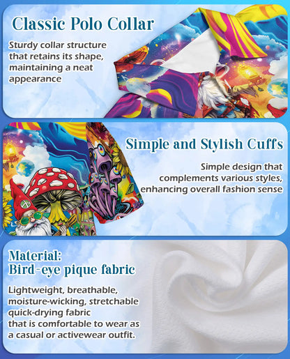 Mushroom Gnome Polo Shirt for Men – Colorful Alien Art | Netecom