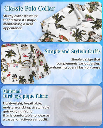 Shih Tzu Tropical Island Polo Shirt for Men- Hawaiian Beach Dog | Netecom