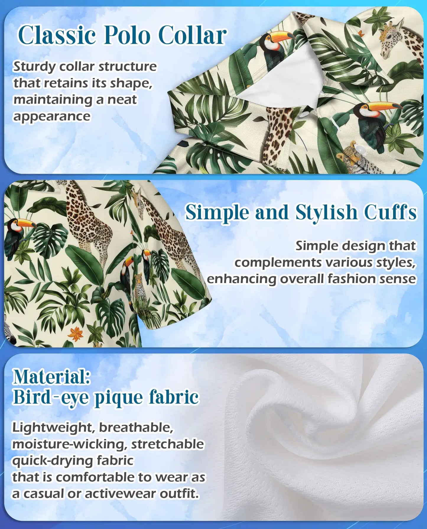 Jungle Wildlife Polo Shirt for Men – Summer Tropical Animal Print | Netecom