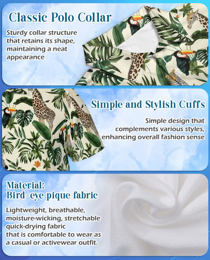 Jungle Wildlife Polo Shirt for Men – Summer Tropical Animal Print | Netecom