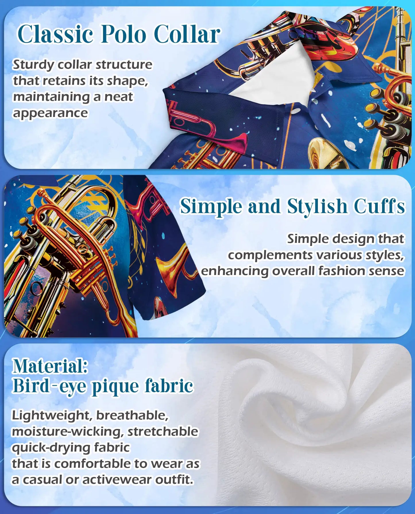 Trumpet Music Polo Shirt for Men – Jazz Band Style | Netecom