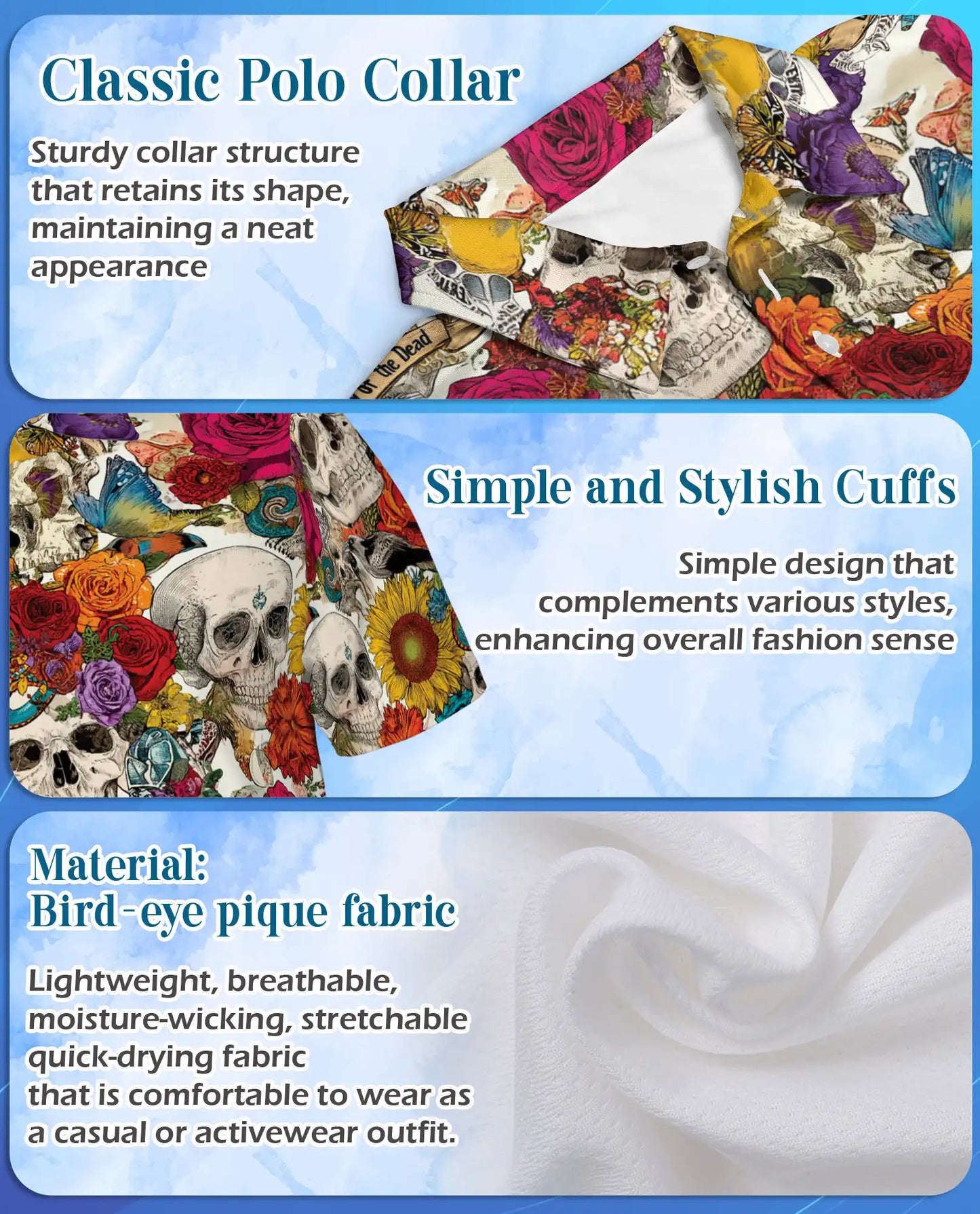 Skull Flower Polo Shirt for Men – Day of the Dead Style | Netecom