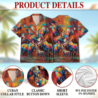 Netecom Moose Colorful Hawaiian Shirt for Men, Button Down Summer Beach Short Sleeve, Animal Lover Gifts, S-5XL