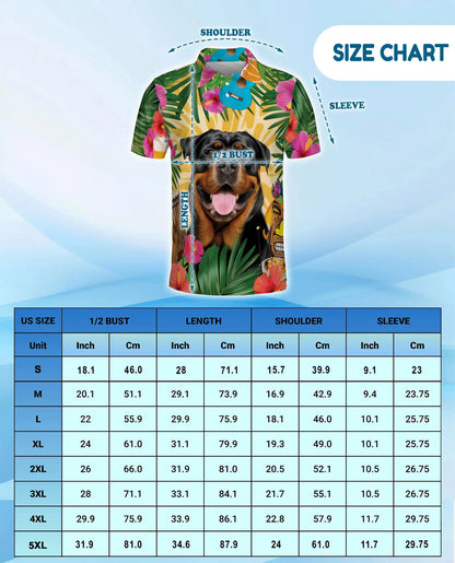 Rottweiler Tropical Polo Shirt For Men- Dog Beach Summer Island Aloha| Netecom