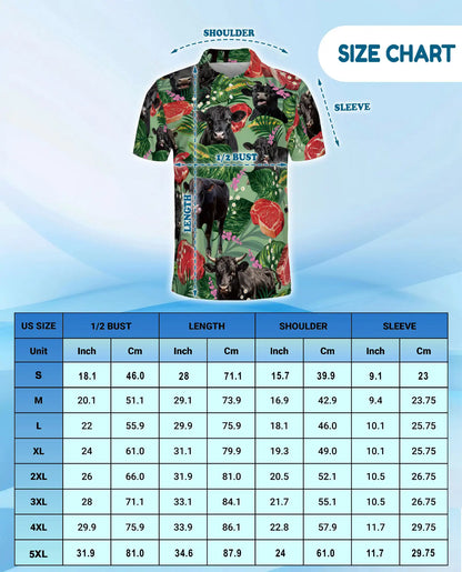 Tropical Black Angus Cattle Polo Shirt for Men – Funny Cow Meat Print | Netecom