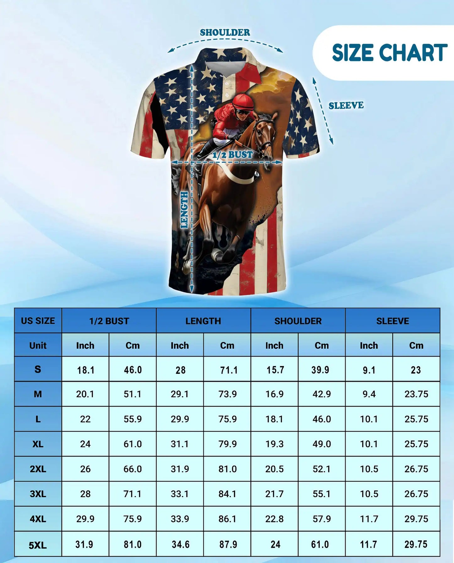 Red Horse Racing American Flag 3D Polo Shirt | Netecom