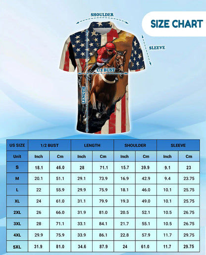 Red Horse Racing American Flag 3D Polo Shirt | Netecom