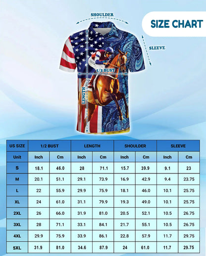 American Flag Horse Racing 3D Polo Shirt for Men | Netecom