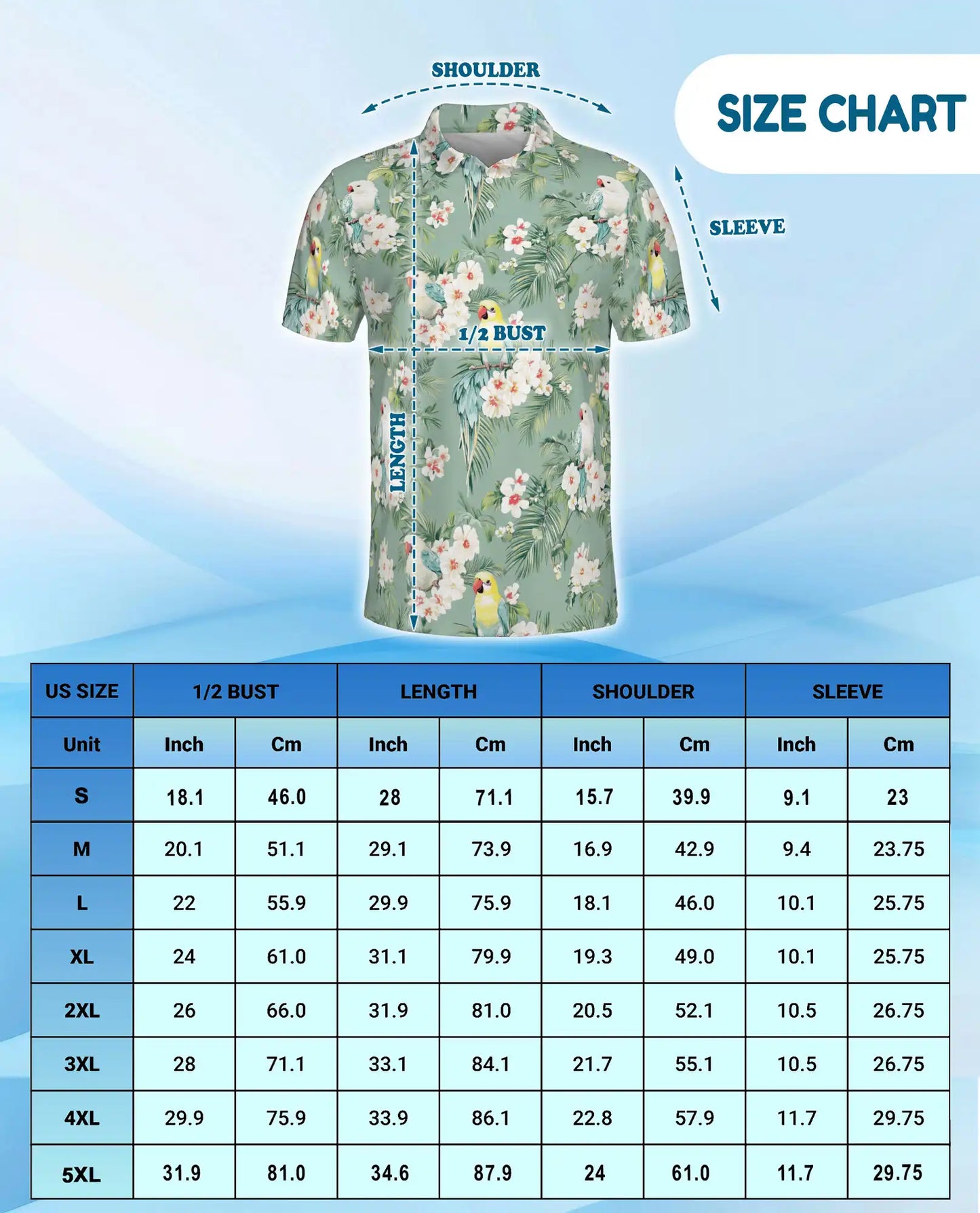Tropical Parakeet Polo Shirt - Floral Bird Garden Style | Netecom