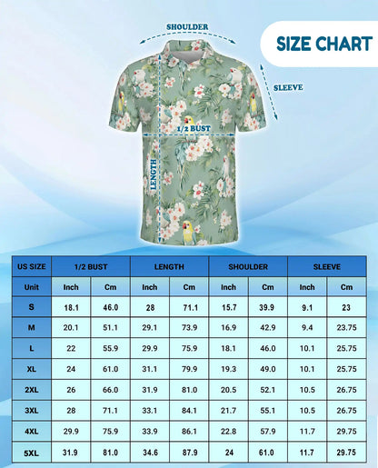 Tropical Parakeet Polo Shirt - Floral Bird Garden Style | Netecom