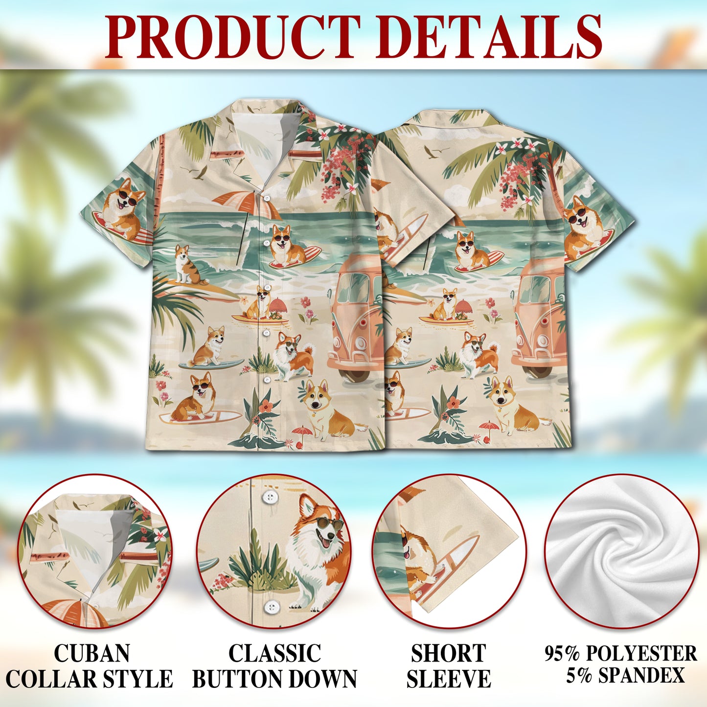 Netecom Matching Corgi Hawaiian Shirt for Dog and Owner, Cute Dog Lover Aloha Summer Shirt, Button Down Beach Outfit for Pet and Human, Vacation Casual Wear