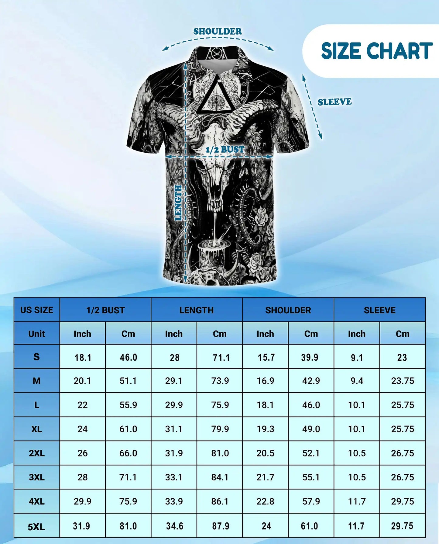 Dark Ram Skull Occult Polo Shirt for Men- Horror Black White Fantasy | Netecom