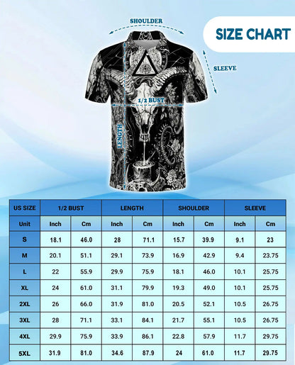 Dark Ram Skull Occult Polo Shirt for Men- Horror Black White Fantasy | Netecom