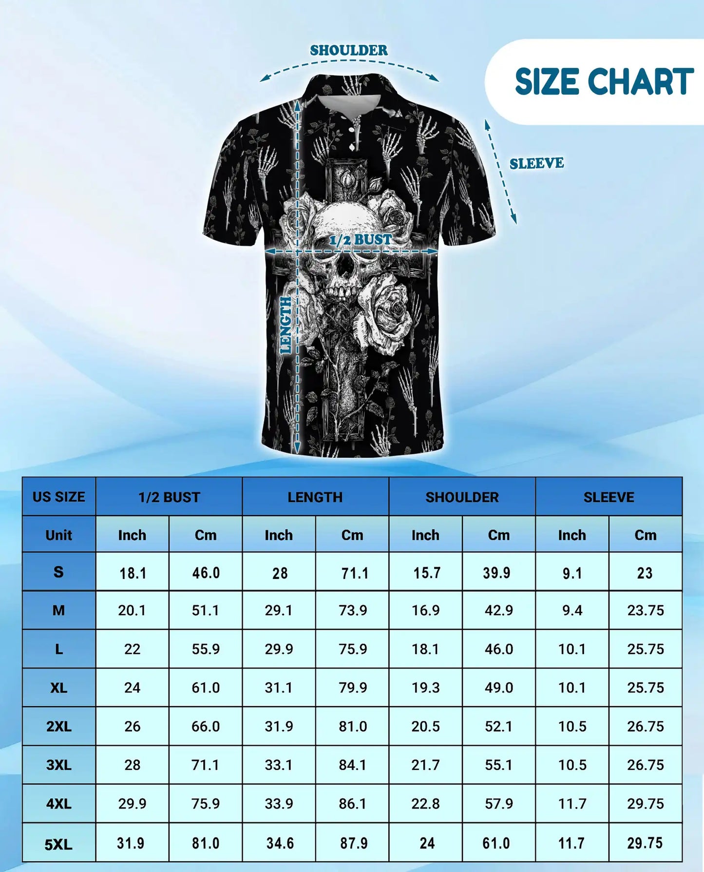 Gothic Skull Cross Polo Shirt - Dark Floral Horror Style | Netecom