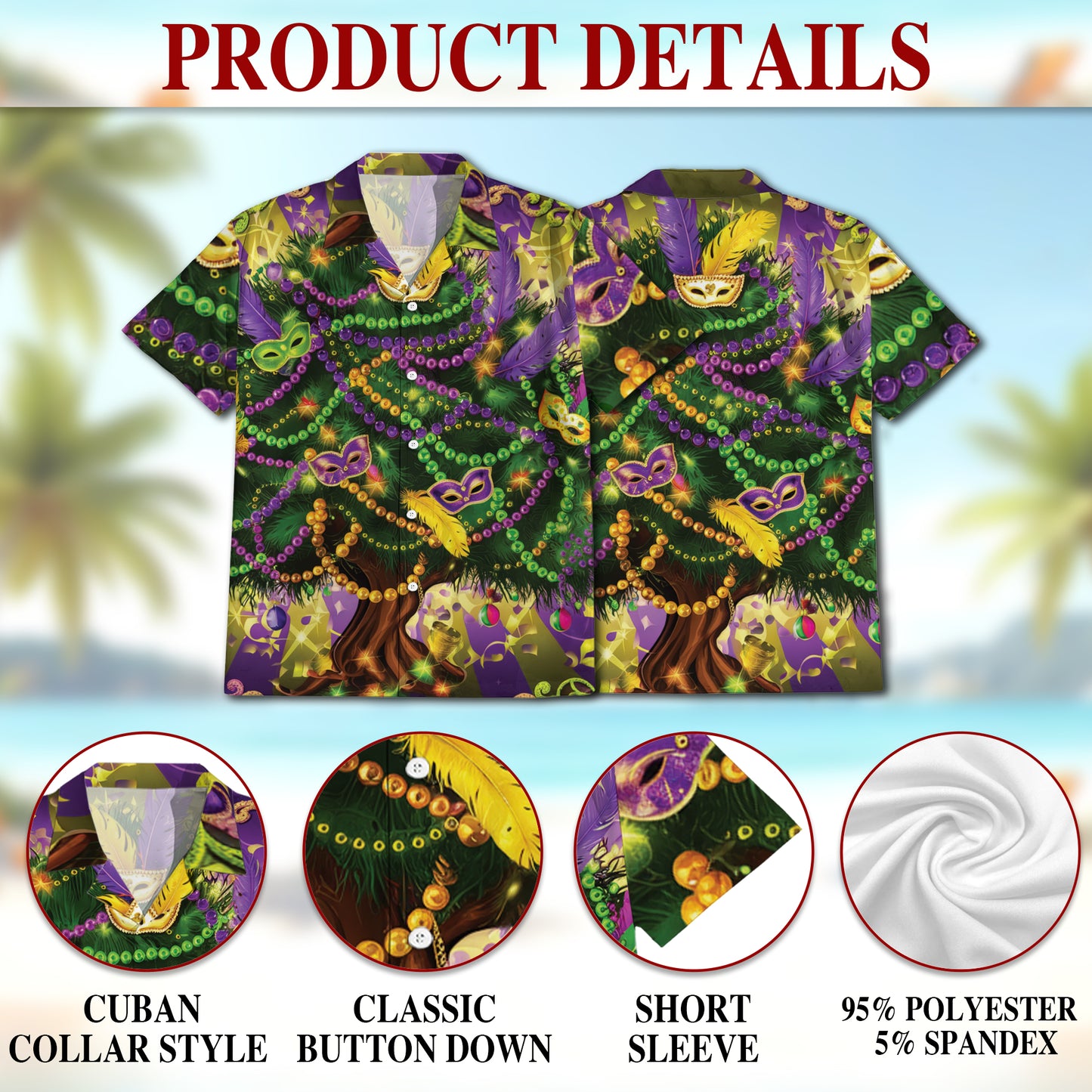 Netecom Matching Mardi Gras Tree Hawaiian Shirt for Dog and Owner, Festive Aloha Summer Shirt, Colorful Tree Print Button Down Outfit for Pet and Human, Beach Vacation Casual Wear