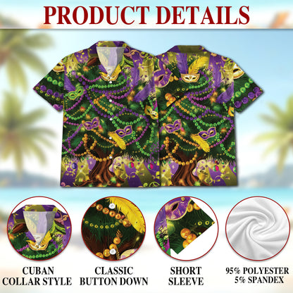Netecom Matching Mardi Gras Tree Hawaiian Shirt for Dog and Owner, Festive Aloha Summer Shirt, Colorful Tree Print Button Down Outfit for Pet and Human, Beach Vacation Casual Wear